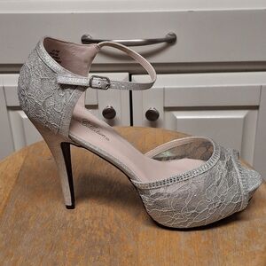 De Blossom Collection Silver Lace Heels